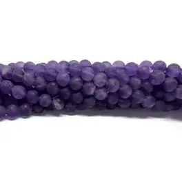 Ametyst, mat rund 6mm, hel streng - 