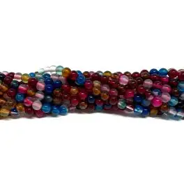 Multifarvet stribet agat, rund 4mm, hel streng - Stribet agat