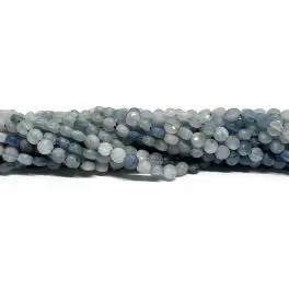 Aquamarin, facetslebet mønt 4mm, hel streng - 