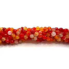 Orange stribet agat, facetslebet rund 6mm, hel streng - 