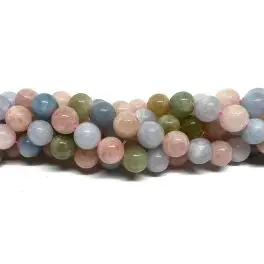 Morganit, rund 10mm (A), hel streng - Morganit