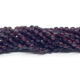 Granat, facetslebet mønt 4mm, hel streng - Granat