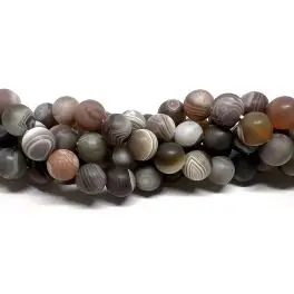 Botswana agat, mat rund 10mm, hel streng - Stribet agat