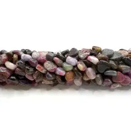 Multifarvet turmalin, nuggets ca 6mm, hel streng - 