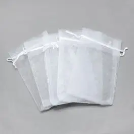 Organza pose, ca 11x8cm, 10 stk hvid - Poser, æsker & klistermærker mm