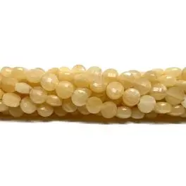 Naturlig gul jade, facetslebet mønt 6mm, hel streng - 