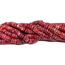Pink impression jaspis, 3x8mm hjul, hel streng - 