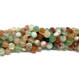 Multifarvet sakura agat, rund 8mm, hel streng - 