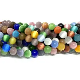 Cat eye glasperler, multifarvet, rund 10mm, hel streng - Øvrige perler