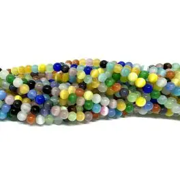 Cat eye glasperler, multifarvet, rund 6mm, hel streng - Øvrige perler