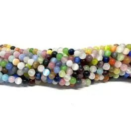 Cat eye glasperler, multifarvet, rund 4mm, hel streng - Øvrige perler