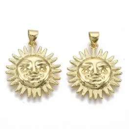 Sol vedhæng med ansigt, ca 20mm, 18kt guldbelagt, 1 stk - 