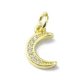Måne vedhæng med zirkoner #11, 18kt guldbelagt, 11,5x7mm, 1 stk - 