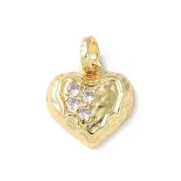 Hjerte vedhæng med 4 klare zirkoner, 14x13mm, 18k guldbelagt, 1 stk - Vedhæng i bedste kvalitet