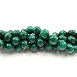 Ægte malakit, rund 10mm (B), hel streng - Malakit