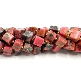 Brasiliansk rhodocrosit, terninger 8-9mm, hel streng - Sten perler