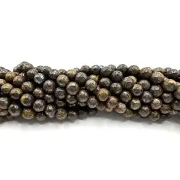 Bronzit, facetslebet rund 6mm, hel streng - Bronzit