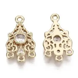 Chandelier vedhæng med klare zirkoner og 3 øjer i bunden, 19x10mm, 18kt guldbelagt, 1 stk - 