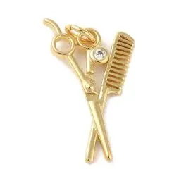 Frisør vedhæng, saks og kam, 18k guldbelagt, 22x14mm, 1 stk - Guldbelagte vedhæng