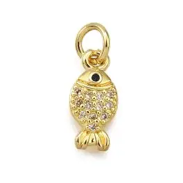 Lille fiske vedhæng med klare zirkoner, 18k guldbelagt, 13x6mm, 1 stk - Zirkon & Rhinstens smykkedele