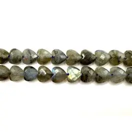 Labradorit, facetslebne hjerte perler 8mm, hel streng - 