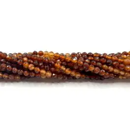 Multifarvet orange granat, facetslebet rund 3mm, hel streng - Granat