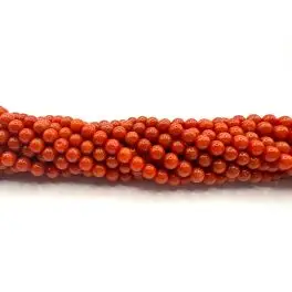 Mørk orange koral, rund 4mm, hel streng - Koral (ægte, farvede)