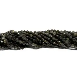 Gylden obsidian, facetslebne mønter 4mm, hel streng - Obsidian