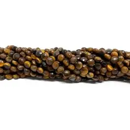 Tigerøje, facetslebne mønter 4mm, hel streng - Tiger øje