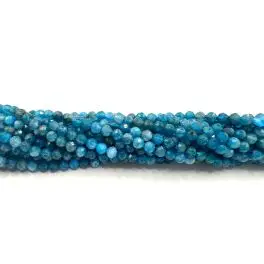 Mørk blå apatit, facetslebet rund 3mm, hel streng - Apatit