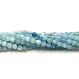 Aquamarin, facetslebet bicone 4mm, hel streng - Aquamarin