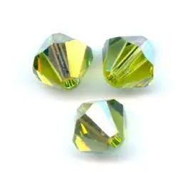 Swarovski crystal 3mm bicone, Olivine AB, 10 stk - Swarovski Bicones