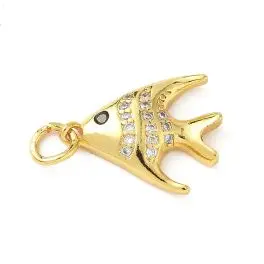 Fiske vedhæng med klare zirkoner, 18k guldbelagt, 16x13mm, 1 stk - Guldbelagte smykkedele