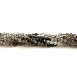 Røgkvarts, facetslebet rund 4mm, farvesorteret, hel streng - Røgkvarts