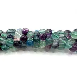 Regnbue flourit (A), rund 10mm, hel streng - Flourit