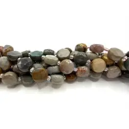 Picasso jaspis, facetslebne mønter ca 10mm, hel streng - Jaspis (øvrige)