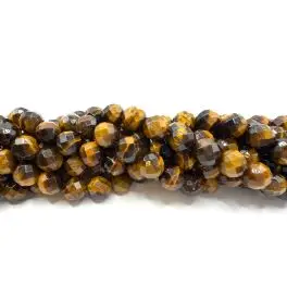 Tigerøje, facetslebet rund 10mm (A), hel streng - Tiger øje