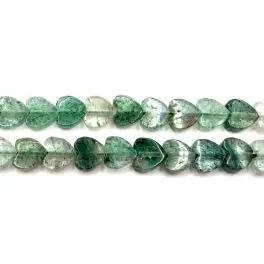 Grøn jordbær kvarts, flade hjerte perler 6mm, hel streng - 