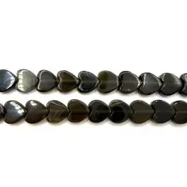 Gylden obsidian,  flade hjerte perler 6mm, hel streng - 