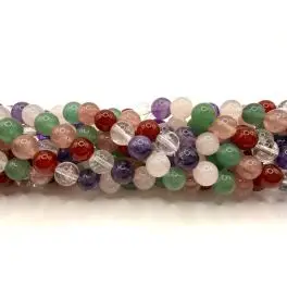 Mix sten (ametyst, aventurin, kvarts, karneol), rund 8mm, hel streng - Sorter efter stentype