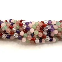 Mix sten (ametyst, aventurin, kvarts, karneol), rund 6mm, hel streng - Sorter efter stentype