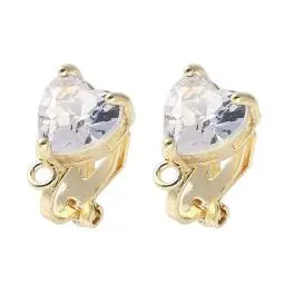 Klips øreringe med hjerteformet rhinsten, 18k guldbelagt, 1 par - Guldbelagte smykkedele