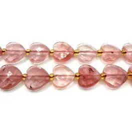 Vandmelon kvarts (syntetisk), facetslebne hjerte perler 12mm, hel streng - 