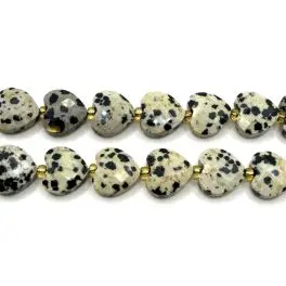 Dalmatiner Jaspis, facetslebne hjerte perler 12mm, hel streng - 