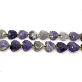 Ametyst, facetslebne hjerte perler 12mm, hel streng - 