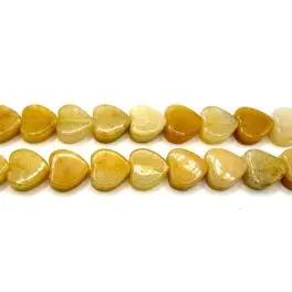 Naturlig gul jade, flade hjerte perler 10mm, hel streng - Jade - naturlig